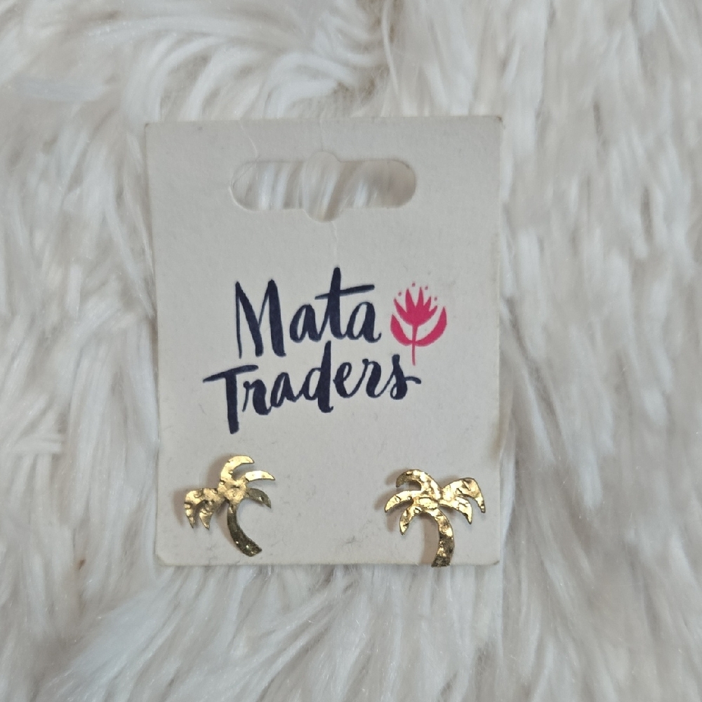 Mata Traders Gold Palm Tree Stud Earrings Jewelry